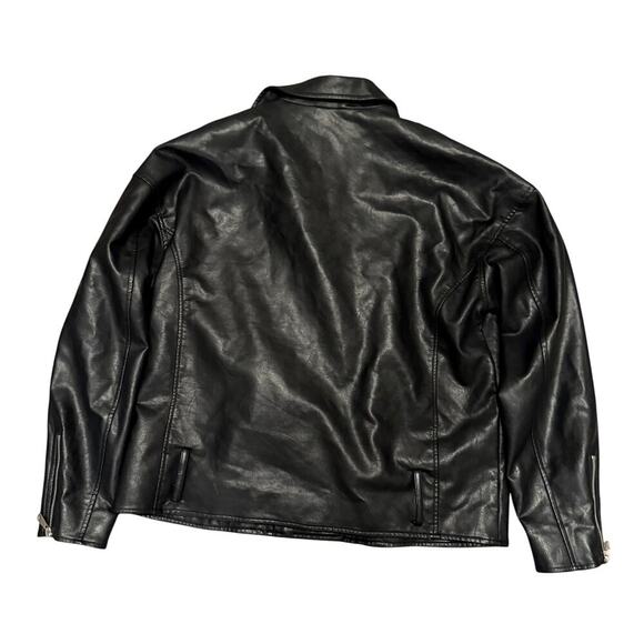 Missguided Black Faux Leather Moto Biker Jacket Black Zip Up Women 8 Edgy Winter - Picture 3 of 9